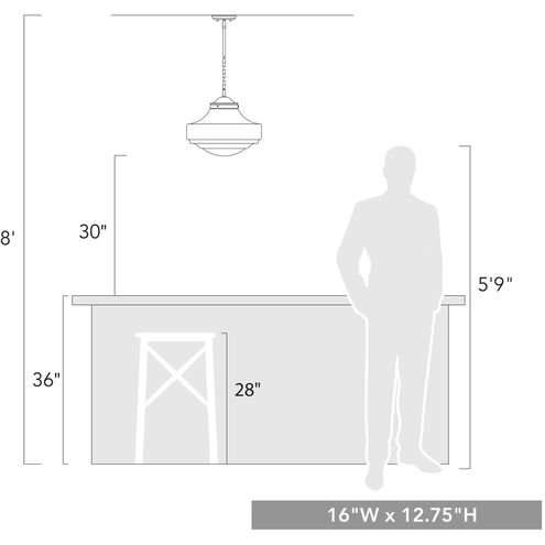Ingalls 1 Light 16 inch Modern Brass Pendant Ceiling Light in Vintage Milk Glass, Large